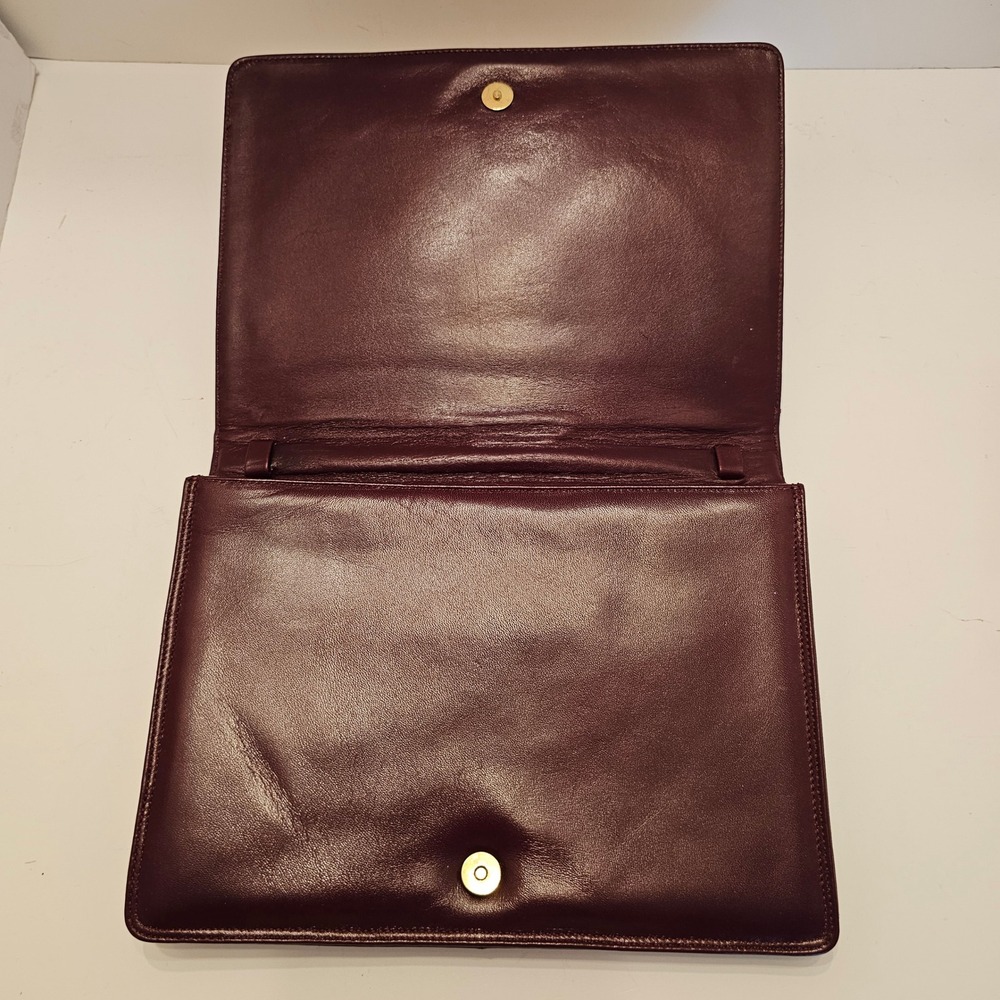 Vintage Harrods London Burgundy Leather Ruffle Clutch Bag Made in Spain - Picture 4 of 11